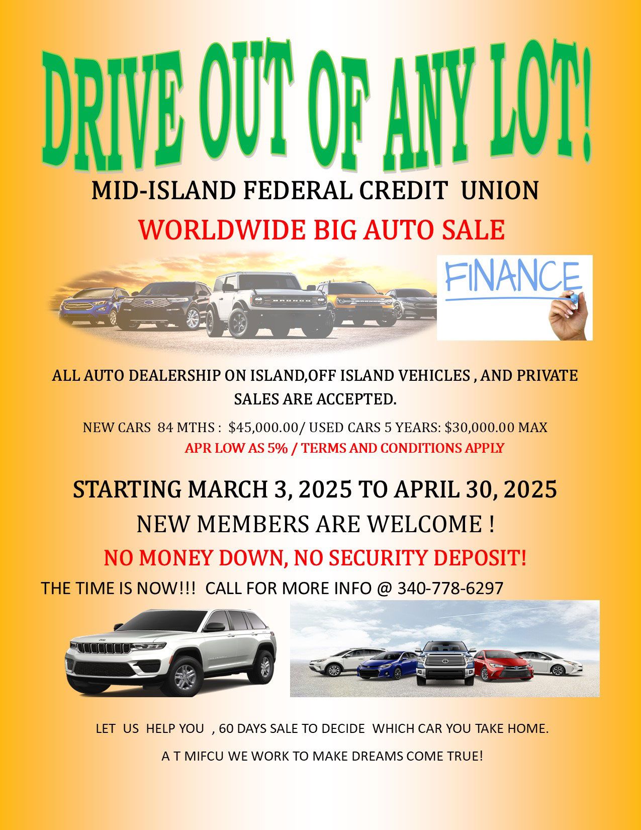drive out of any lot loans